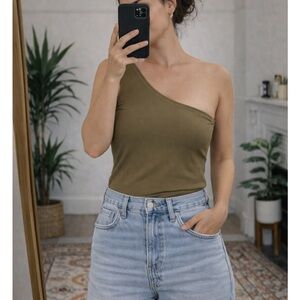 Intimately Free People Olive Green One-Shoulder Bodysuit